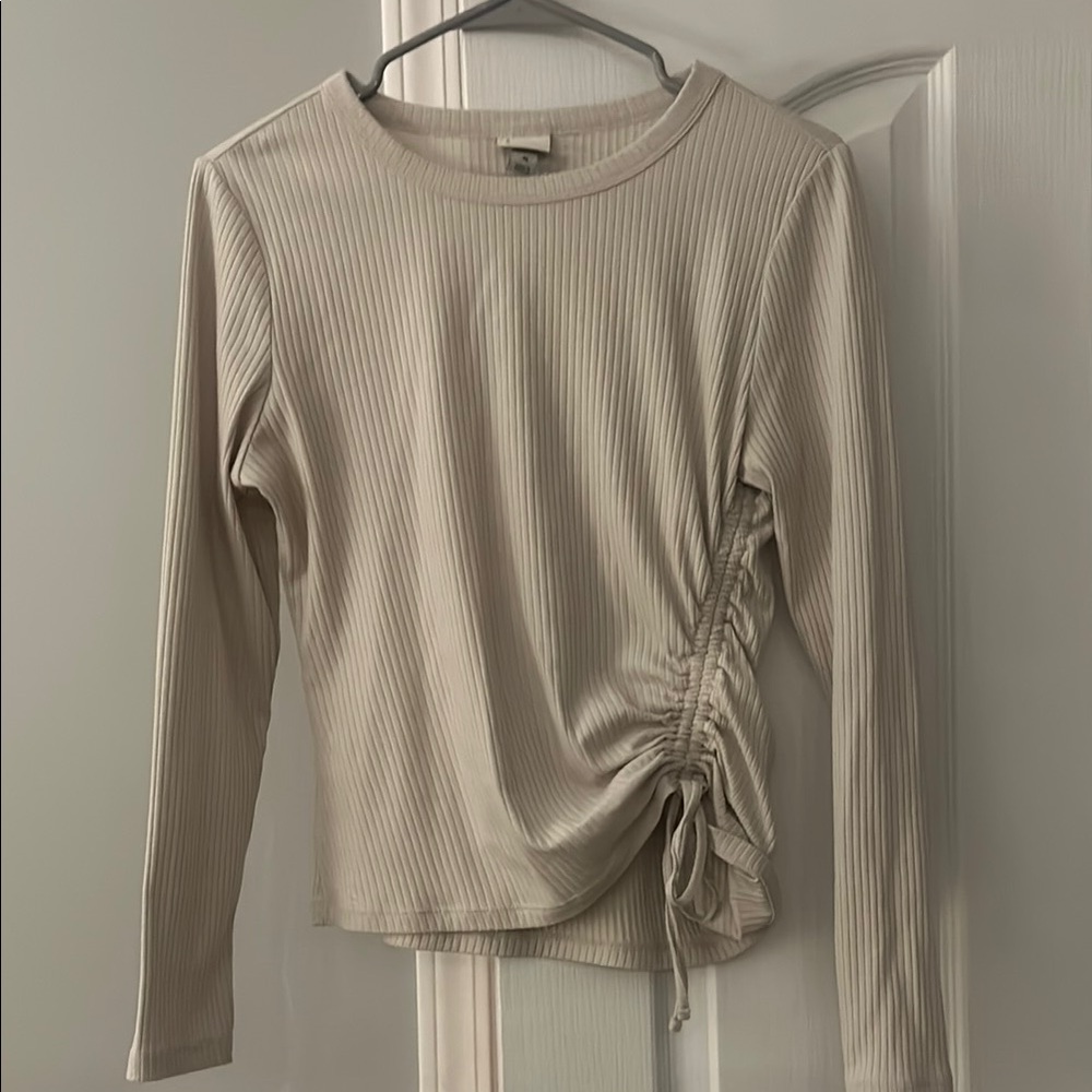 A New Day Cream Ruched Long Sleeve Blouse